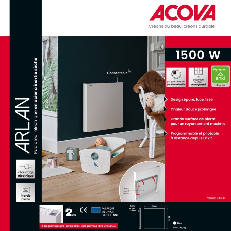 Radiador eléctrico conectado a inercia seca ARLAN 1500W ACOVA - Imagen 6